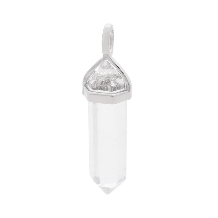 Crystal Hexagonal Point Gemstone Pendant Rhodium Plated