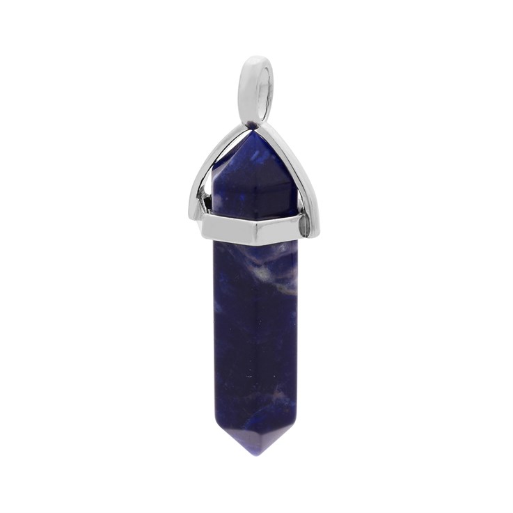 Sodalite Hexagonal Point Gemstone Pendant Rhodium Plated