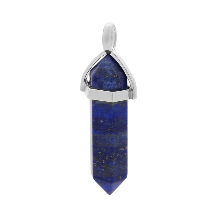 Lapis Lazuli Hexagonal Point Gemstone Pendant Rhodium Plated