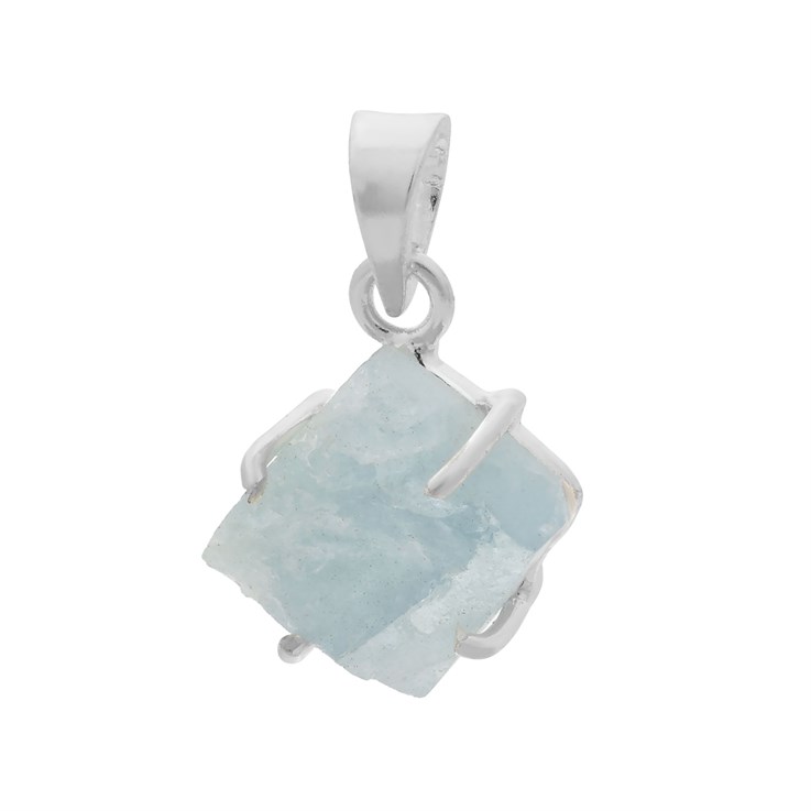 10mm Rough Aquamarine Diamond Claw Pendant Sterling Silver