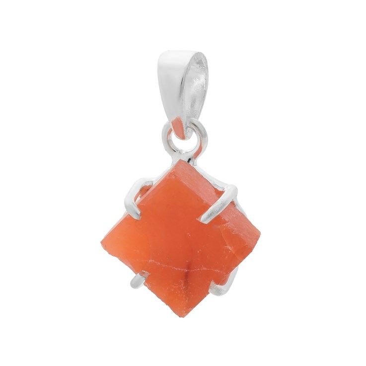 10mm Rough Carnelian Diamond Claw Pendant Sterling Silver