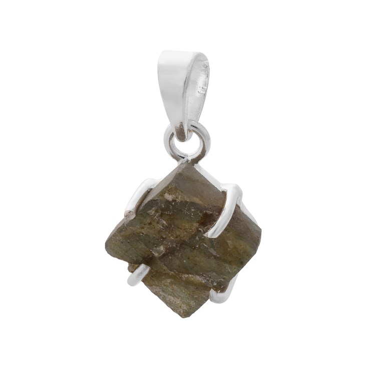 10mm Rough Labradorite Diamond Claw Pendant Sterling Silver