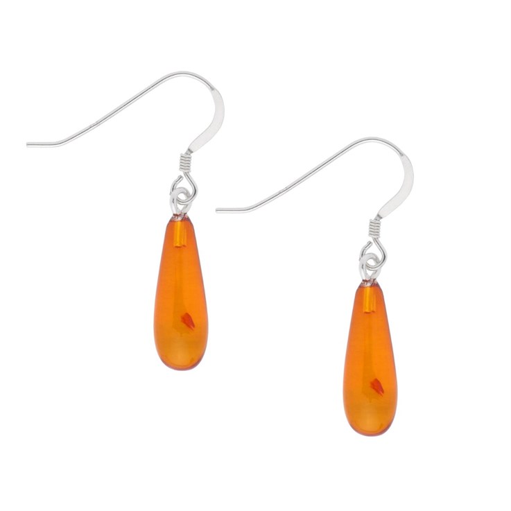 Amber Tear Eardrop Sterling Silver