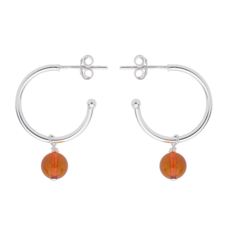 Amber Earhoop Sterling Silver