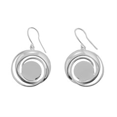 Earwire Dropper Round Swirl with 14mm Pad for Cabochon Silver Plated