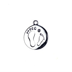 Footprints Disc Charm Pendant w/Loop 15mm  Sterling Silver (STS)