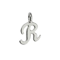 Mini Script Alphabet Letter R Charm Pendant 10x7mm Sterling Silver (STS)