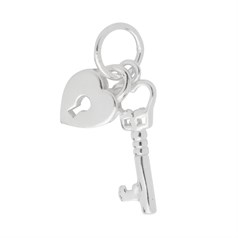 Key & Padlock Charm Pendant Sterling Silver