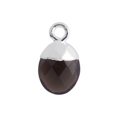 Smokey Quartz Gemstone Oval Briolette Pendant/Dropper 8x10mm Sterling Silver Electroplated