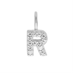 Mini Uppercase CZ Alphabet Letter R Charm Pendant 10.65mm inc. loop x 5.07mm Sterling Silver