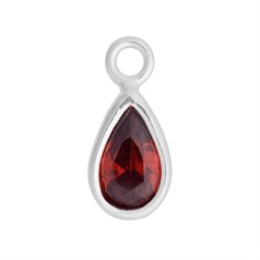 Garnet 8x5mm Teardrop CZ Crystal Sterling Silver Charm - Birthstone January