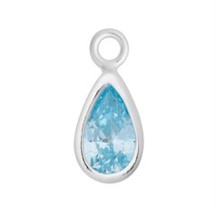 Aquamarine 8x5mm Teardrop CZ Crystal Sterling Silver Charm - Birthstone March