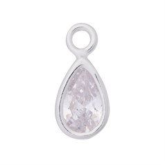 Crystal 8x5mm Teardrop CZ Crystal Sterling Silver Charm - Birthstone April