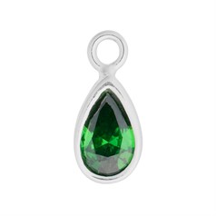 Emerald 8x5mm Teardrop CZ Crystal Sterling Silver Charm - Birthstone May