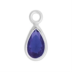 Sapphire 8x5mm Teardrop CZ Crystal Sterling Silver Charm - Birthstone September