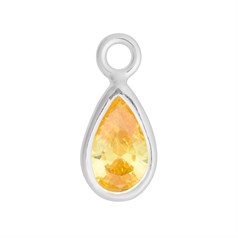 Topaz 8x5mm Teardrop CZ Crystal Sterling Silver Charm - Birthstone November