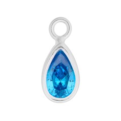 Blue Topaz 8x5mm Teardrop CZ Crystal Sterling Silver Charm - Birthstone December