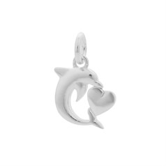 Dolphin with Heart Charm Pendant Sterling Silver