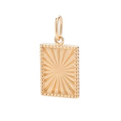 Rectangular Framed Sunburst 14x9mm Charm Pendant Gold Plated Sterling Silver Vermeil