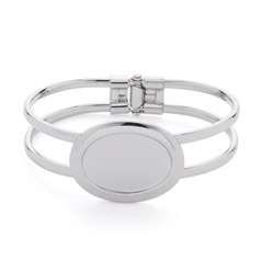 Spring Bangle with 25x18mm Cup for Cabochon Rhodium Plated