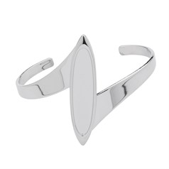 Oval Z Shaped Cuff Bangle with 9x40mm Cup for Cabochon Rhodium Plated