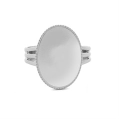 Ring with 18x13mm Milled Edge  Cup for Cabochon Rhodium Plated