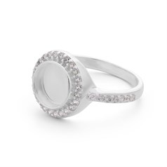 CZ Encrusted Ring with 8mm Cup for Cabochon Size 7 (O) Sterling Silver