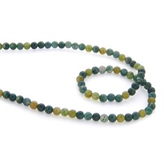 5mm Round gemstone bead Moss Agate Green 40cm strand