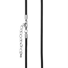 3mm Rubber Cord Necklace Black with extension chain 18" Silver Plated