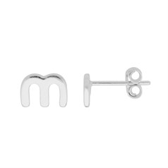 Lowercase Alphabet Letter m Earstud with Scroll (SINGLE) Sterling Silver