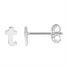 Lowercase Alphabet Letter t Earstud with Scroll (SINGLE) Sterling Silver