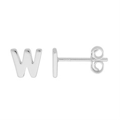 Lowercase Alphabet Letter w Earstud with Scroll (SINGLE) Sterling Silver