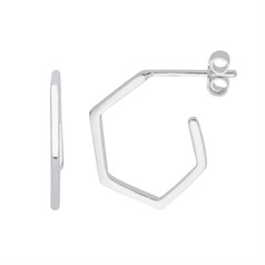 Hexagon Ear Hoop with Post & Scroll Sterling Silver