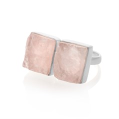 Rough Rose Quartz 2 Stone Adjustable Ring Sterling Silver