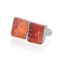 Rough Carnelian 2 Stone Adjustable Ring Sterling Silver