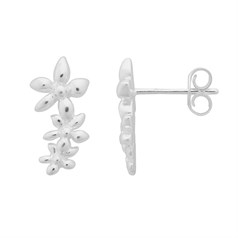 Trio of Flowers Earstud with Post & Scroll LEFT & RIGHT Sterling Silver