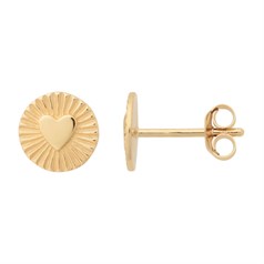 Circle with Heart Rays Earstuds with Scrolls Gold Plated Sterling Silver Vermeil