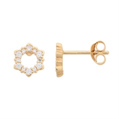 Hexagon CZ Earstuds with Scrolls Gold Plated Sterling Silver Vermeil