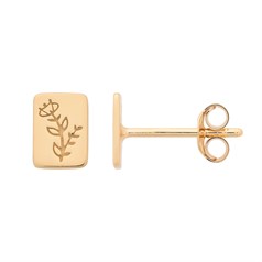 Flower Embossed Rectangular Earstuds LEFT & RIGHT with Scrolls Gold Plated Sterling Silver Vermeil