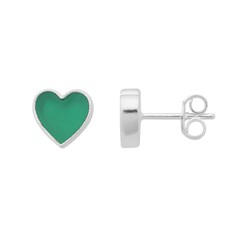 Green Onyx Heart Earstuds with Scrolls Sterling Silver