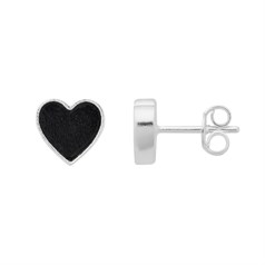 Black Onyx Heart Earstuds with Scrolls Sterling Silver