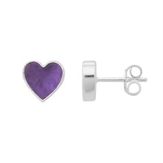 Amethyst Heart Earstuds with Scrolls Sterling Silver