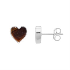 Tiger Eye Heart Earstuds with Scrolls Sterling Silver