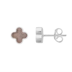 Smokey Quartz Clover Earstuds with Scrolls Sterling Silver