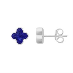 Lapis Clover Earstuds with Scrolls Sterling Silver