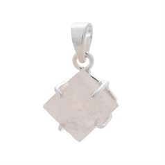 10mm Rough Rose Quartz Diamond Claw Pendant Sterling Silver