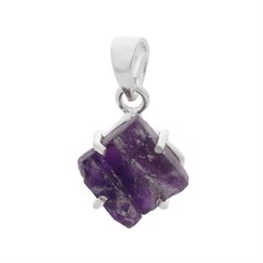 10mm Rough Amethyst Diamond Claw Pendant Sterling Silver