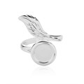 Adjustable Leaf  Design Ring with 10mm Cup for Cabochon Silver Plated